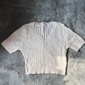 SHEINV-Neck Cable Knit Sweater - ivory